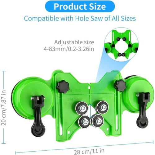 Hole saw guide for drill bits, adjustable tile hole cutter from 4 to 84 mm, centering support with vacuum suction base 1