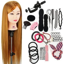 Professional Styling Head with Synthetic Fiber Hair, Mannequin Head for Makeup, with Stand and Braiding Set C202