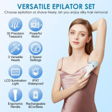Épilateur électrique 6 en 1 pour femmes, sans fil, rechargeable, avec écran LED, utilisable sur peau sèche ou humide, et doté d'une