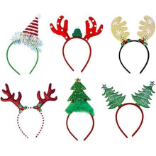 Pveath Set mit 6 Weihnachtsstirnbändern, Weihnachtsmann, Schneemann, Rentier, Haarbänder für Weihnachtsbaumreifen