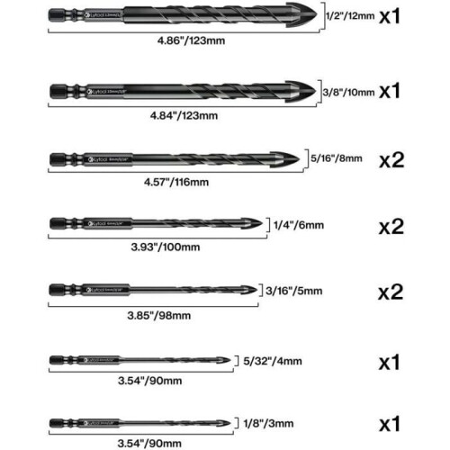 10-Piece Glass/Tile Drill Bit Set, Ceramic Hex Shank, Precise Tile/Glass Drilling 1