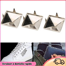 Dilwe 100pcs Square Pyramid Punk Rivets, 4 Prong Metal DIY Rivets, Silver, 15mm (1/4 inch) to 12mm