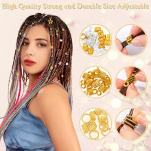 Set of 294 hair jewelry pieces: accessories for braids, dreadlocks and locks in gold and silver - cuffs, charms,