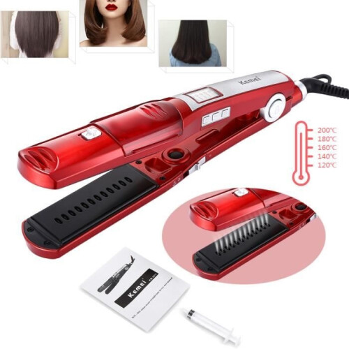 Hair straightener with steam function, adjustable temperature setting, quick-curling iron, professional styling tool, ceramic plates