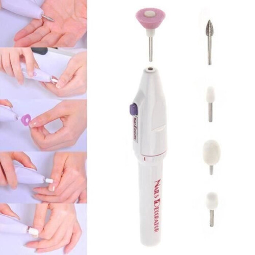 Electric Nail File Manicure Sander Kit with 5 Sanding Bits, White