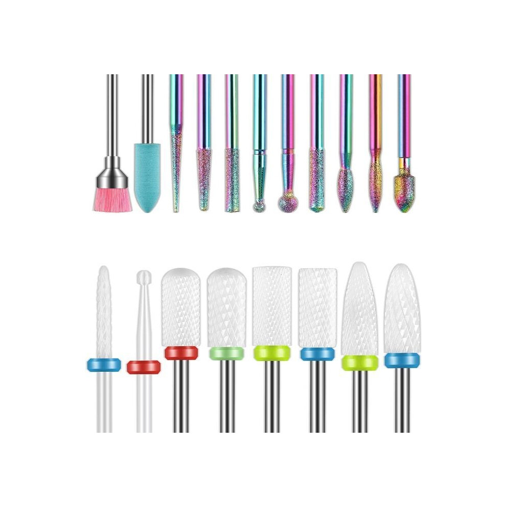 Aihontai Set Of 19 Electric Nail Drill Bits - Nail Sander Attachment - For Manicures, Pedicures, And Nail Art