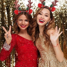 2pcs, Christmas Headbands, Christmas Reindeer Antler Sequin Headbands with Ears