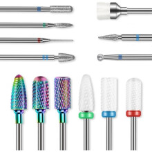 Set mit 13 professionellen 3/32"-Wolfram-/Diamant-/Keramik-Bits mit Bürste zum Feilen, Entfernen von Nagelhaut und Gel-/Acryl-Nägeln