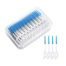 Dubbelzijdige siliconen interdentale borsteltjes - 160 stuks - Opbergdoos - Blauw