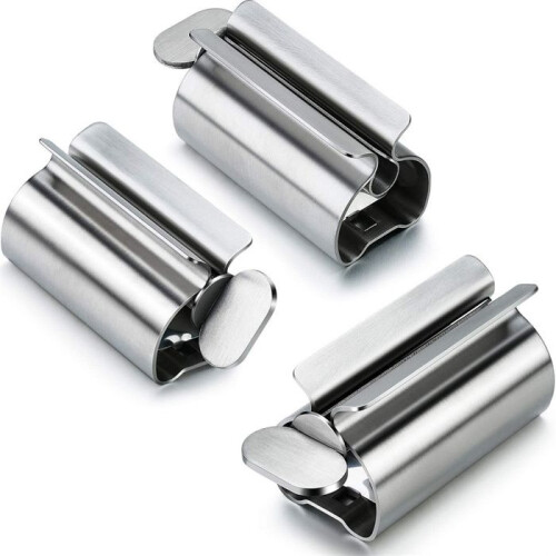 Set of 3 toothpaste tube squeezers and toothpaste holder