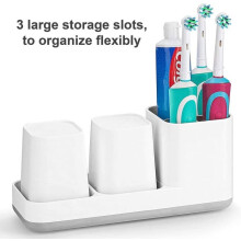 Toothbrush holder, toothbrush and toothpaste holder, tooth tumbler, 2 bathroom tooth tumblers, plastic, white