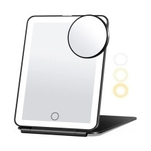 Draagbare make-upspiegel, make-upspiegel met touchscreen, USB-oplaadbare cosmetische spiegel met 10x vergroting - Zwart