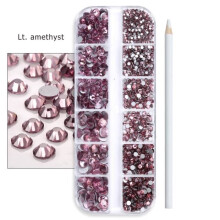 Round Glass Rhinestones for Nail Art, 6 Sizes SS4-SS30 (Light Purple)