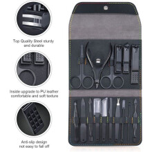 16-teiliges Maniküre-Set – Edelstahl – Nagel-/Nagelhautknipser – edle Box – schwarz.