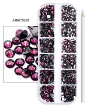 Round Glass Rhinestones for Nail Art, 6 Sizes SS4-SS30 (dark purple)
