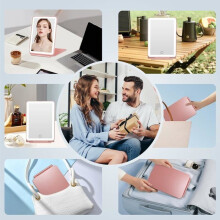 RisingFF Specchio per il trucco portatile a LED, 3 colori di luce, intensità regolabile tramite touchscreen, pieghevole (rosa)