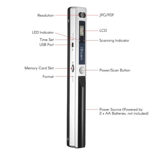 Portable Wireless Document Scanner A4 900DPI JPG/PDF Format LCD Display with Bag for Office School Silver (CD) 1