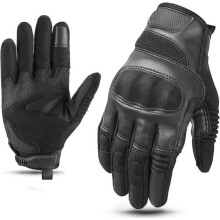 Motorradhandschuhe mit Touchscreen, Vollfinger-Motorradhandschuhe aus Leder, für Damen und Herren (Schwarz-M)