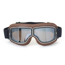 Steampunk ATV Motorcycle Biker Cruiser Half Helmet Goggles Vintage Pilot Glasses Brown/Silver