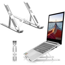 Verstelbare, opvouwbare laptopstandaard, antislip tablethouder van aluminiumlegering, zilverkleurig
