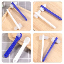 Set van 4 draagbare blauwe tandenborstels met dubbele kop (geschikt voor gebitsprotheses) 10,9 cm