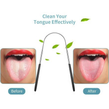 Set of 4 tongue scrapers, tongue scrapers for adults and children, stainless steel, mouth cleaning brush