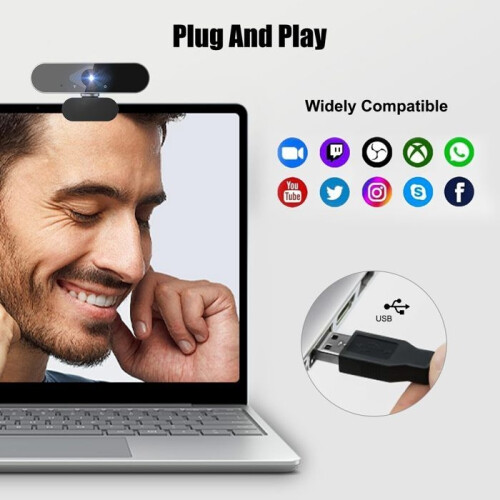 PC-webcam met microfoon, Full HD 1080p, 360 draaibaar, USB plug-and-play, voor desktop, Mac en Linux 1