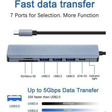 USB C -keskitin - 7-in-1 moniportti - HDMI - 87 W PD-portti - USB 3.0 - SD/TF