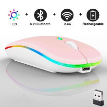 Draadloze muis - LECOO - Bluetooth - 2,4 GHz - Stil - Ergonomisch - Oplaadbaar - 7 LED-kleuren