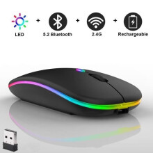 Mouse wireless - LECOO - Bluetooth e 2,4 GHz - Silenzioso - Ergonomico - Ricaricabile - 7 colori LED
