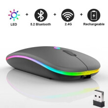 Draadloze muis - LECOO - Bluetooth - 2,4 GHz - Stil - Ergonomisch - Oplaadbaar - 7 LED-kleuren