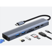 USB-C naar HDMI-hub, 2 USB-C naar USB-poorten, USB-C naar SD/TF-kaart, 100W PD-laden, compatibel met MacBook Pro/Air, iPhone 15 enz.