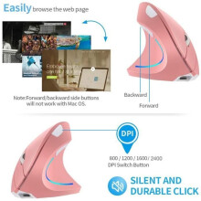 Ergonomic Rechargeable Wireless Vertical Mouse, 2.4 GHz, for Right-Handed Users with 4 Adjustable DPI Settings (800-1200-1600-2400)