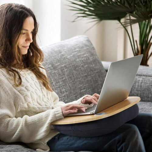 Supporto per laptop con cuscino e piattaforma in bambù per letto e divano, per PC e tablet fino a 15,6" 2