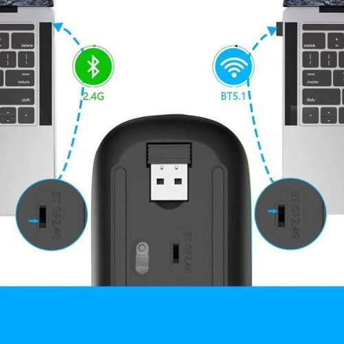 Draadloze muis - RoHS-conform - Oplaadbaar - Bluetooth + USB 2.4G - Stille LED - Instelbare DPI 1
