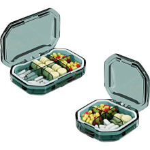 Pill organizer set of 2 small pill organizers, medicine box with 6 compartments + 4 compartments with divided design, waterproof and