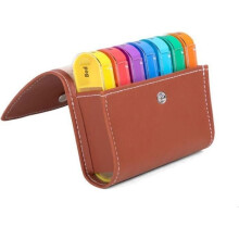 Pillenorganizer voor 7 dagen per week met 28 uitneembare vakjes, draagbare pillenorganizer in portemonneevorm, leren medicijndispenser