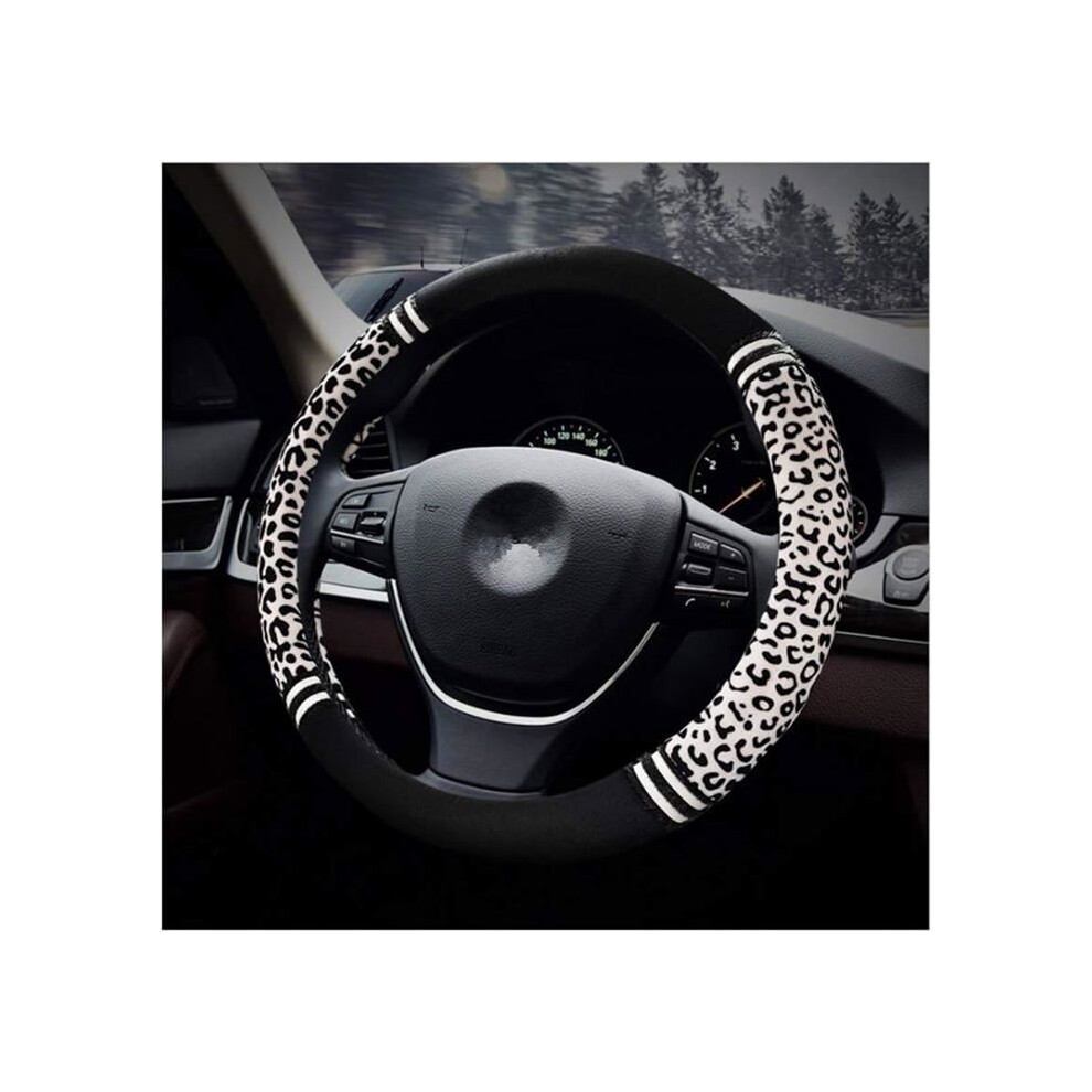 Steering Wheel Cover - Pzcc - Leopard Print - Diameter 38 Cm - Plush - Universal White 9102920059845