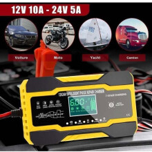 10A 12V/24V Auto-/Motorradbatterieladegerät, intelligentes Ladegerät mit Temperaturkompensation und LCD-Bildschirm