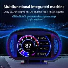 Dilwe Car HUD Display Universal Mode OBD2 GPS Car HUD Display with Motorcycle RPM Warning Meter
