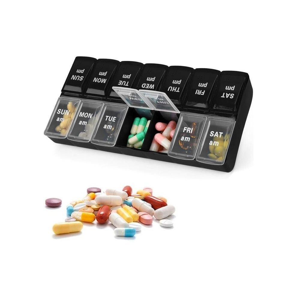 Aihontai Pill Organizer For Use Morning And Evening, 7 Days A Week; Practical Pill Organizer With Large, Separate Compartments For Medications