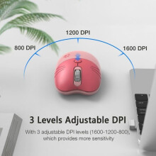 Silent 2.4 GHz wireless mouse for girls with USB receiver, 4 programmable buttons, Pink
