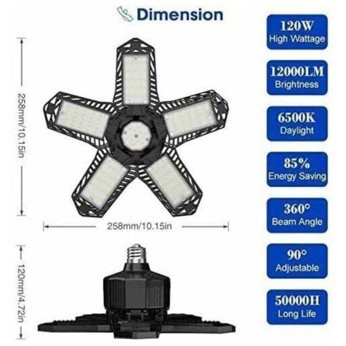 Λοτ 1 Φωτιστικό Γκαράζ LED 120W 12000lm - Παραμορφώσιμο Φωτιστικό Οροφής E26/E27 1