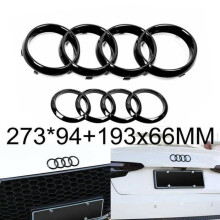 2 Stück Frontgrill-Logo-Emblem 273 mm + Heckgrill 193 mm, glänzend schwarz für Audi A1 A3 A4 A5 A6, schwarzes Logo