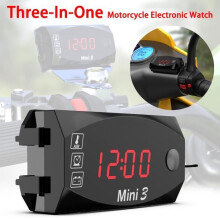 3-in-1 Digitale Motorraduhr mit Uhr, Thermometer, Voltmeter, Lenkerhalterung, IP67 wasserdicht, großes Display