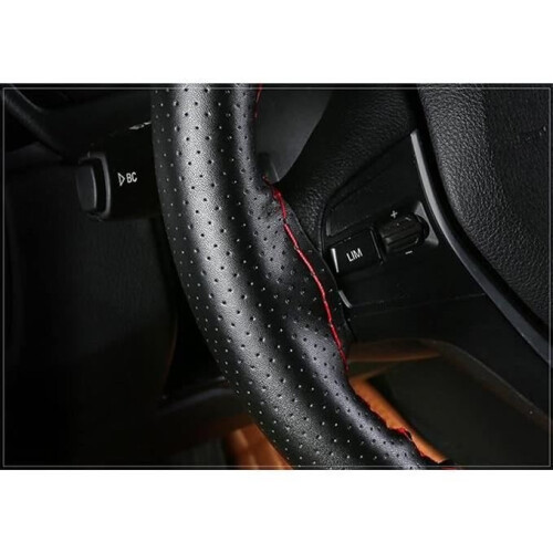Universal Car Steering Wheel Cover in Cowhide Leather - BININBOX - Black - 37-39CM