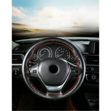 Universal Car Steering Wheel Cover in Cowhide Leather - BININBOX - Black - 37-39CM