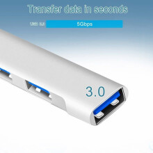 Ultradünner 4-Port-USB-Hub (1 x USB 3.0 und 3 x USB 2.0), Multiport-USB-Adapter für PC, Laptop, MacBook usw. – Silber
