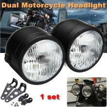 NEUFU 2x Motorradscheinwerfer, Doppelscheinwerfer Dominator Tracker Streetfighter mit Halterung, Schwarz