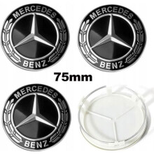 4 Stück 75 mm schwarze Mercedes-Benz Radnabenkappen mit Logo und Felgenemblemen